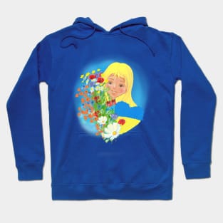 Ukrainian girl in a wreath with a heart in the colors of the flag of Ukraine. Peace to Ukraine Hoodie